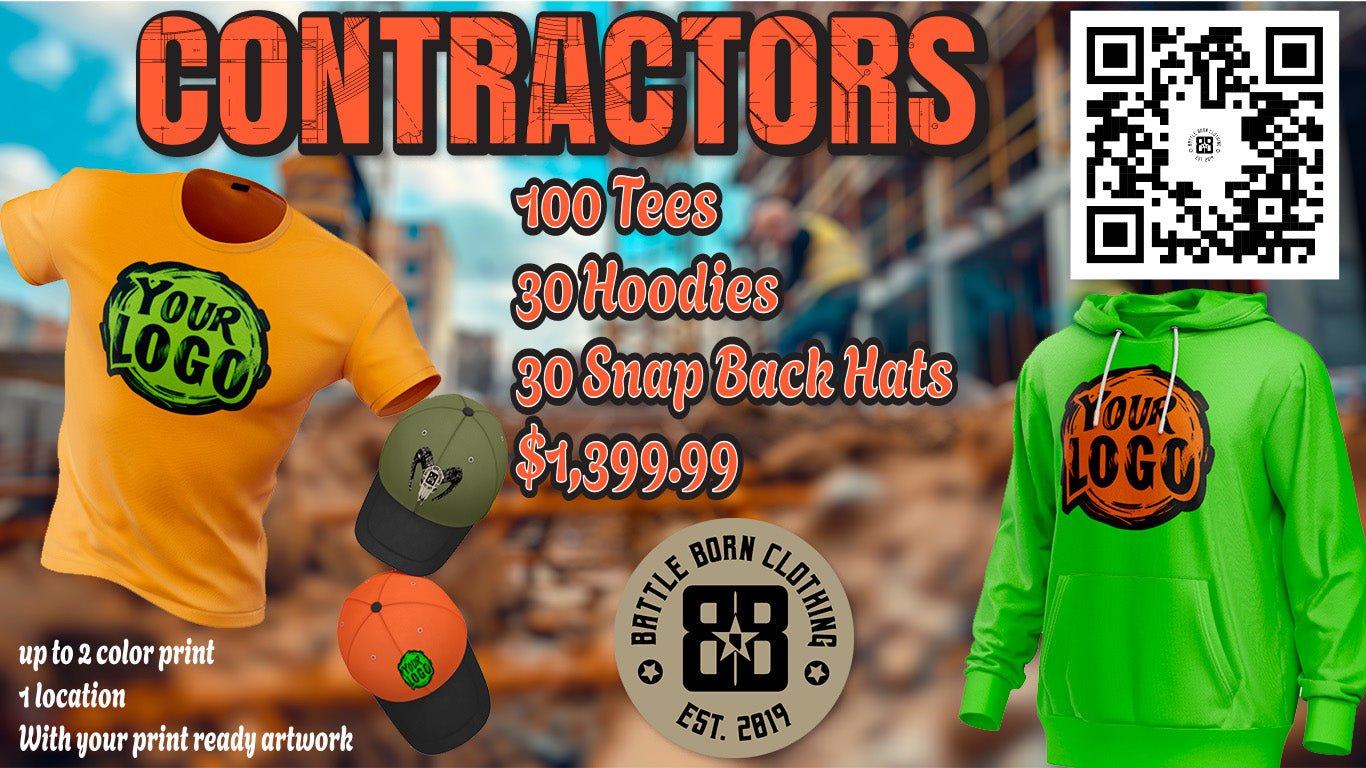 Contractor Special 100 tees 30 hoodies and 30 hats - Shop Battle Born Clothing