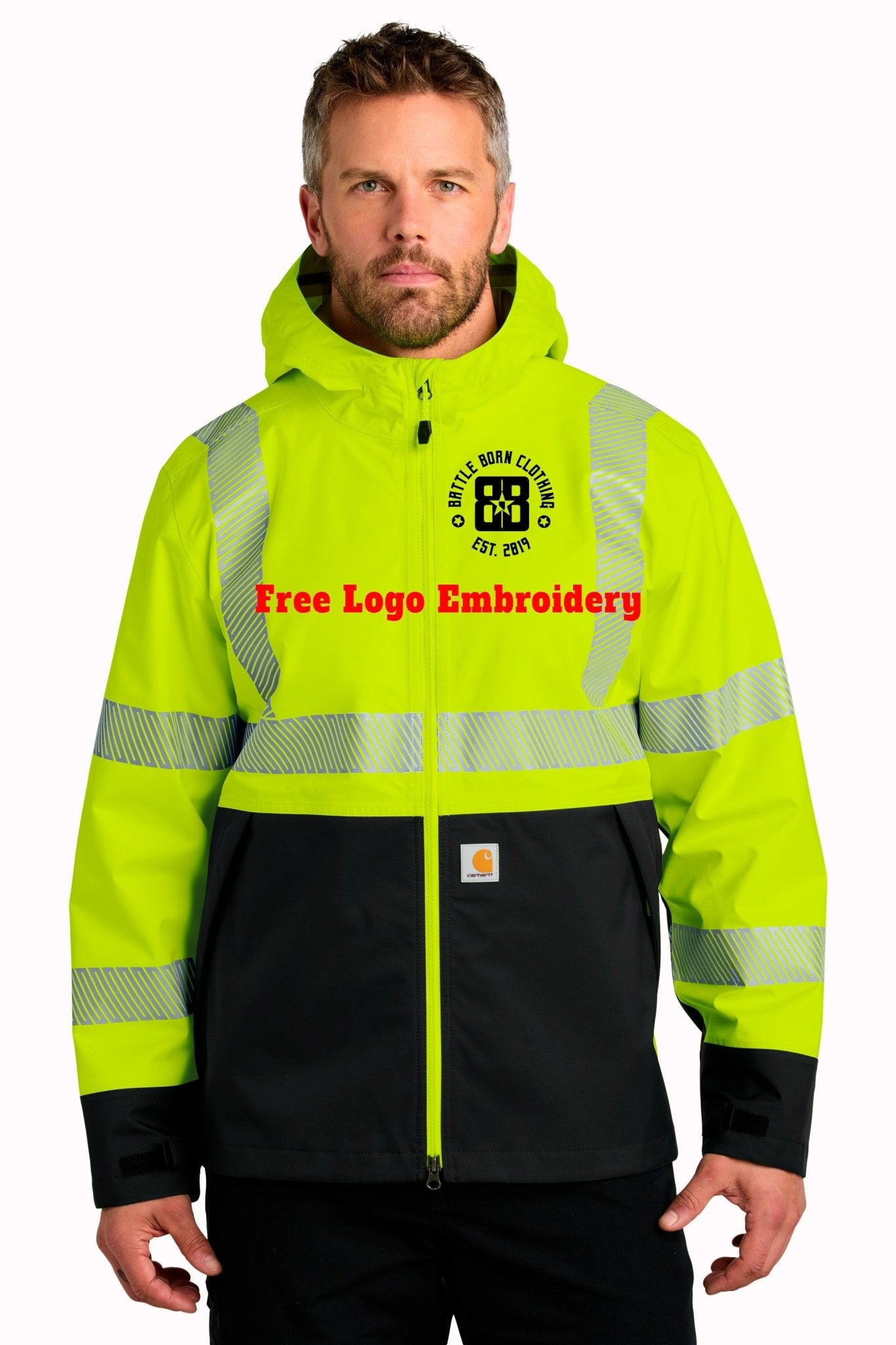 Carhartt® ANSI 107 Class 3 Storm Defender® Jacket with free Logo embroidery on a construction worker in northern Nevada - Shop Battle Born Clothing