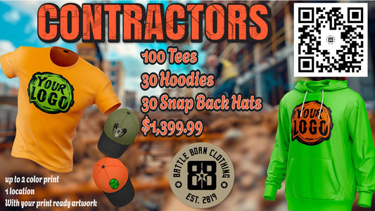 Contractor Special 100 tees 30 hoodies and 30 hats - Shop Battle Born Clothing