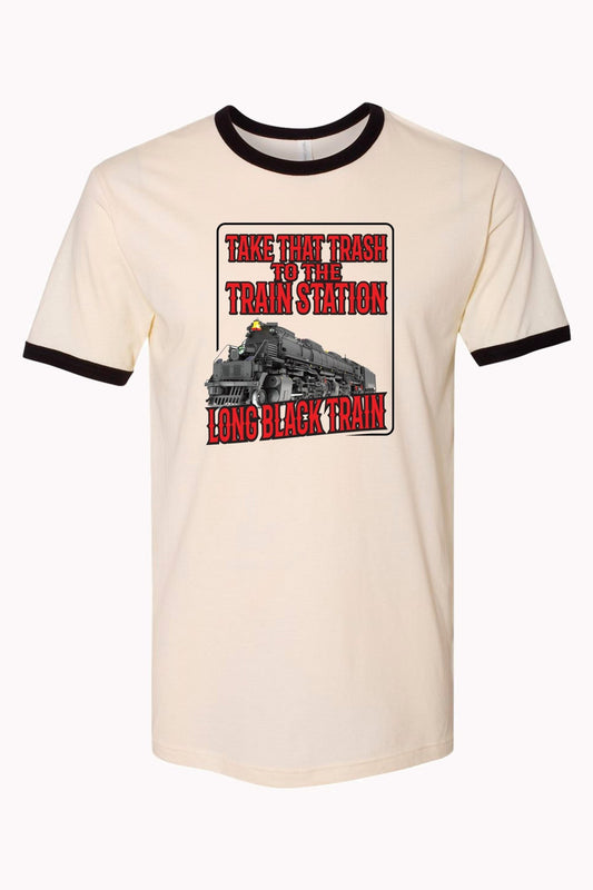 Natural/black ringer tee Long Black Train Shirt Yellowstone Inspired - Shop Battle Born Clothing