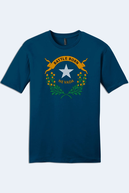 Traditional Nevada State Flag Battle Born Cotton Tee - Soft Ring - Spun T-Shirt | Battle Born Clothing - Shop Battle Born Clothing