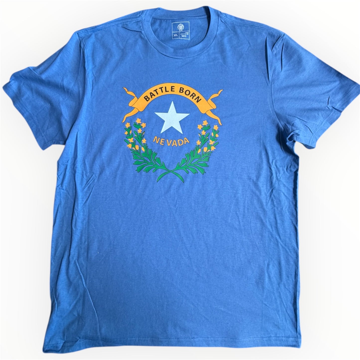 Traditional Nevada State Flag Battle Born Cotton Tee - Soft Ring - Spun T-Shirt | Battle Born Clothing - Shop Battle Born Clothing